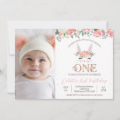 Foto Floral Bunny Face Some Bunny 1st Birthday Kaart (Voorkant)