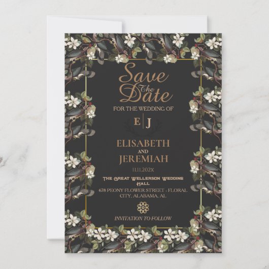Foto Floral Chic Wedding Save the Date Invitation Kaart (Voorkant)