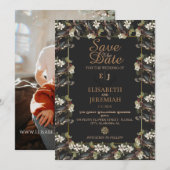 Foto Floral Chic Wedding Save the Date Invitation Kaart (Voorkant / Achterkant)