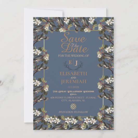 Foto Floral Chic Wedding Save the Date Invitation Kaart (Voorkant)