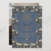 Foto Floral Chic Wedding Save the Date Invitation Kaart (Voorkant / Achterkant)