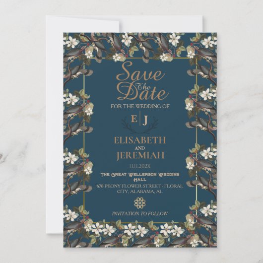 Foto Floral Chic Wedding Save the Date Invitation Kaart (Voorkant)
