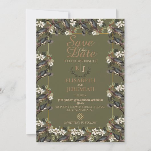 Foto Floral Chic Wedding Save the Date Invitation Kaart (Voorkant)