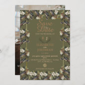 Foto Floral Chic Wedding Save the Date Invitation Kaart (Voorkant / Achterkant)