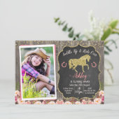 Foto Floral Glitter Horse Birthday Invitation Kaart (Staand voorkant)