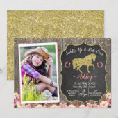 Foto Floral Glitter Horse Birthday Invitation Kaart (Voorkant / Achterkant)