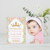 Foto Floral Glitter Kroonprinses Verjaardag Kaart (Staand voorkant)