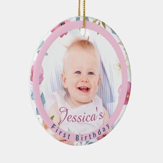 Foto Floral Keepomwille van baby's eerste verjaard Keramisch Ornament (Rechts)