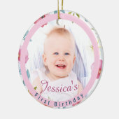 Foto Floral Keepomwille van baby's eerste verjaard Keramisch Ornament (Links)