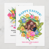 Foto Floral Lijst Happy Pasen Feestdagenkaart (Voorkant / Achterkant)