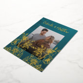 Foto Floral Line Art Gold Wedding Folie Uitnodiging (Gedraaid)