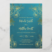 Foto Floral Line Art Gold Wedding Folie Uitnodiging (Achterkant)