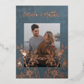 Foto Floral Line Art Roos Gold Wedding Folie Uitnodiging (Voorkant)