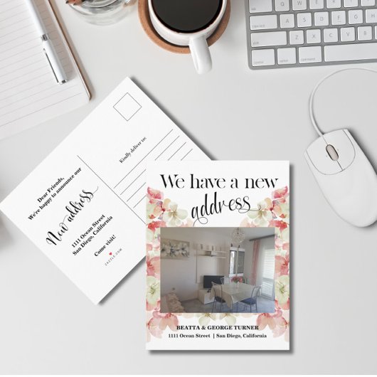 Foto Floral New Home Address; Aankondigingskaart