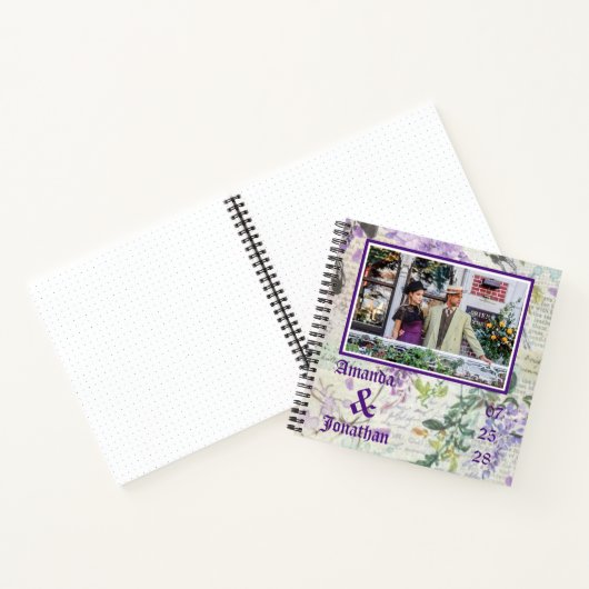 Foto Floral Paars Wedding Guest Book Notitieboek (Binnen)