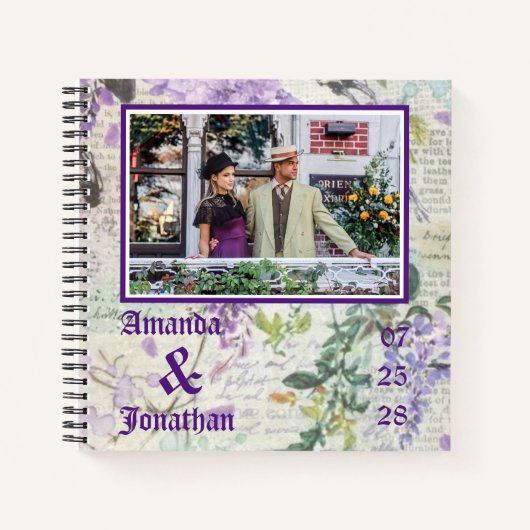 Foto  Floral Paars Wedding Guest Book Notitieboek (Voorkant)