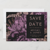 Foto Floral Paarse Roos Gold Save the Date Kaart (Voorkant)