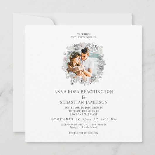 *~* FOTO Floral QR code AR16 RSVP Huwelijk Kaart (Voorkant)