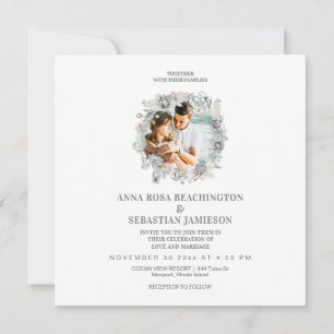 *~* FOTO Floral QR code AR16 RSVP Huwelijk Kaart