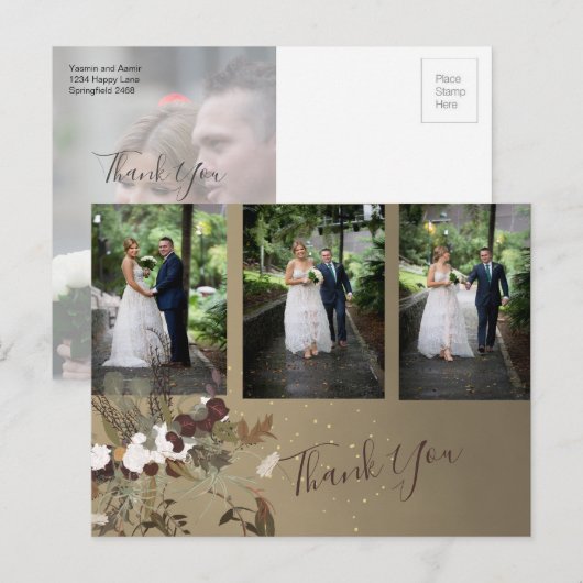 Foto Floral Rustic Floral Wedding Dank je Briefkaart (Voorkant / Achterkant)
