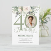 Foto Floral Sage 40e verjaardag Kaart (Staand voorkant)