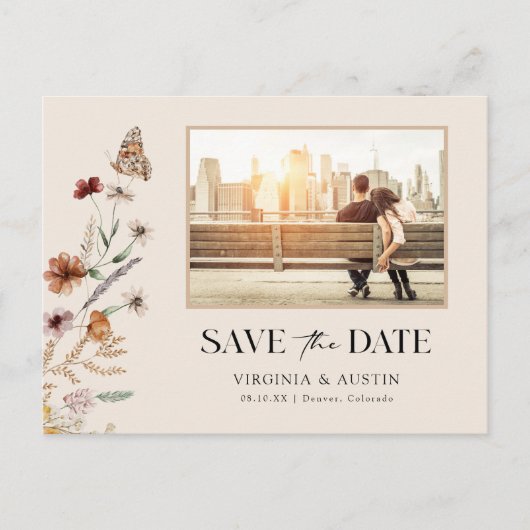 Foto Floral Save the Date Briefkaart (Voorkant)