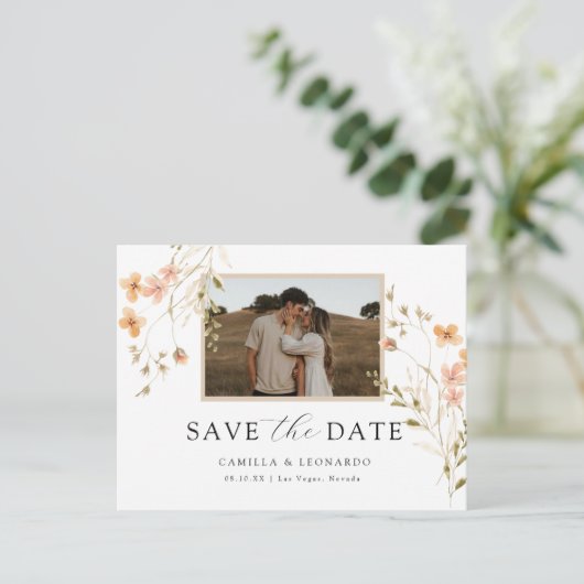 Foto Floral Save the Date Briefkaart (Staand voorkant)