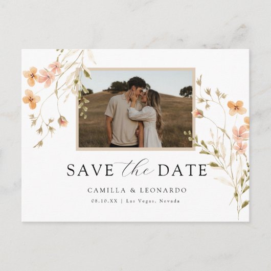 Foto Floral Save the Date Briefkaart (Voorkant)