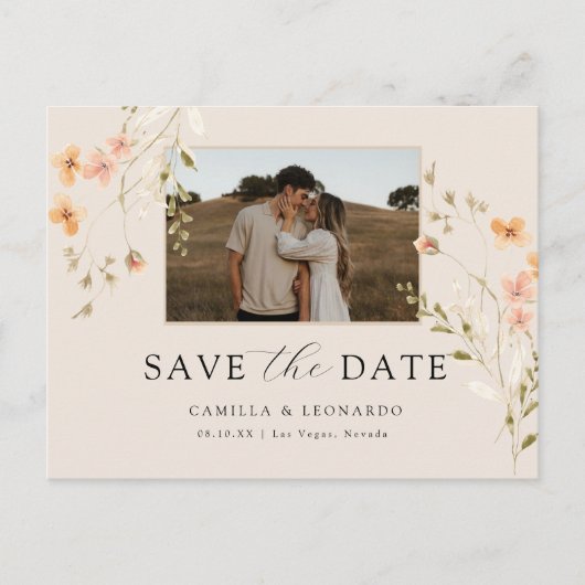 Foto Floral Save the Date Briefkaart (Voorkant)