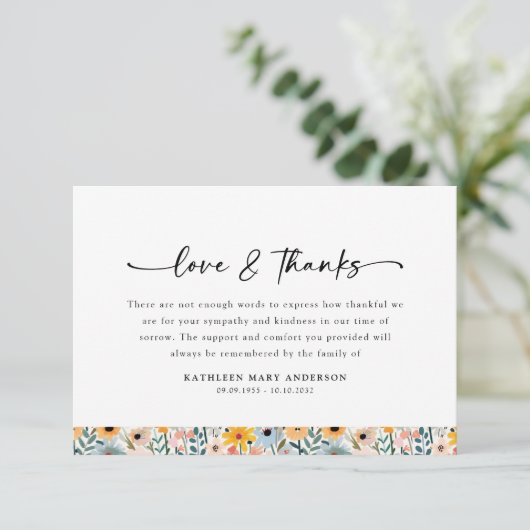 Foto Floral Script Funeral Bedankkaart (Staand voorkant)