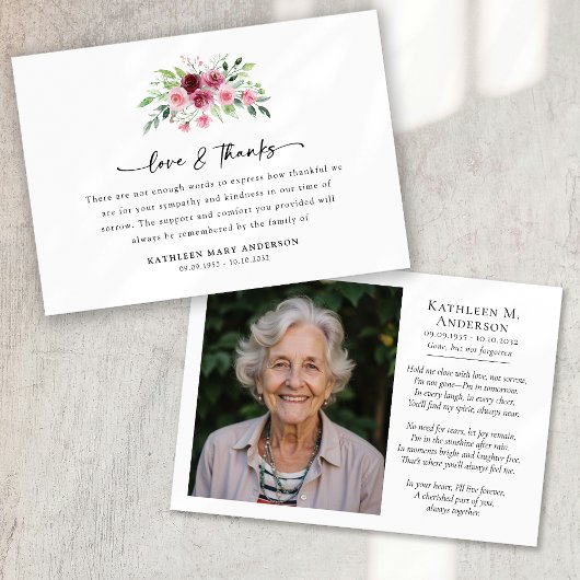 Foto Floral Script Funeral Bedankkaart