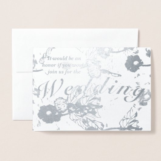 Foto Floral Silver Foil Wedding Ceremony Folie Ca Folie Kaarten (Voorkant met envelop)