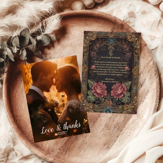 Foto Floral Victoriaans Gotische bruiloft Bedankkaart