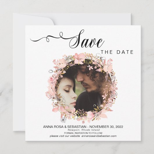 *~* FOTO Floral Wreatding Wedding Gold Save the Da Save The Date (Voorkant)