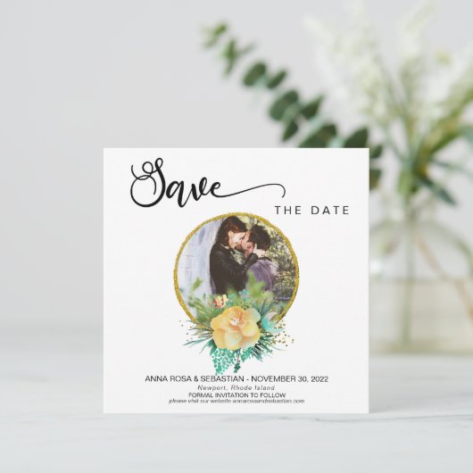 *~* FOTO Floral Wreath Boho Wedding Save the Date (Staand voorkant)
