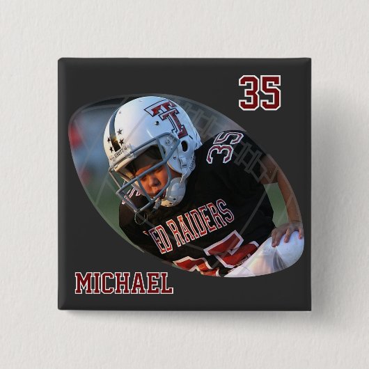 Foto Football - Donkerrood - Gepersonaliseerd Vierkante Button 5,1 Cm (Voorkant)