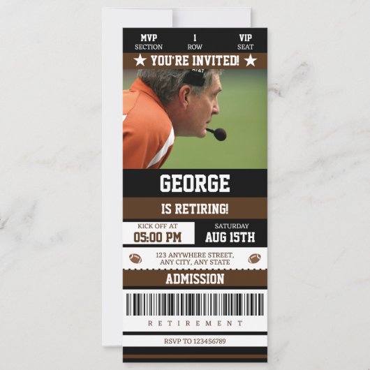 Foto football Ticket Retirement Party Kaart (Voorkant)