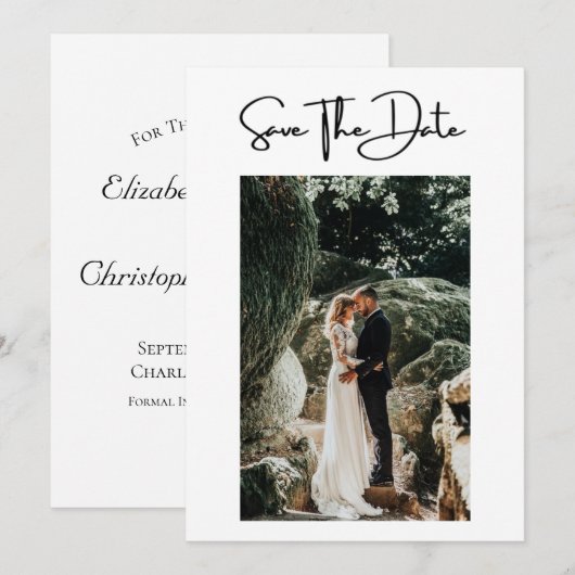 Foto: formeel elegant modern huwelijk sparen de da save the date (Voorkant / Achterkant)