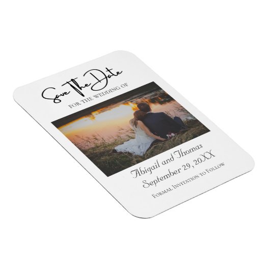 Foto formeel elegant modern rendy sparen de datum magneet (Rechterzijde)