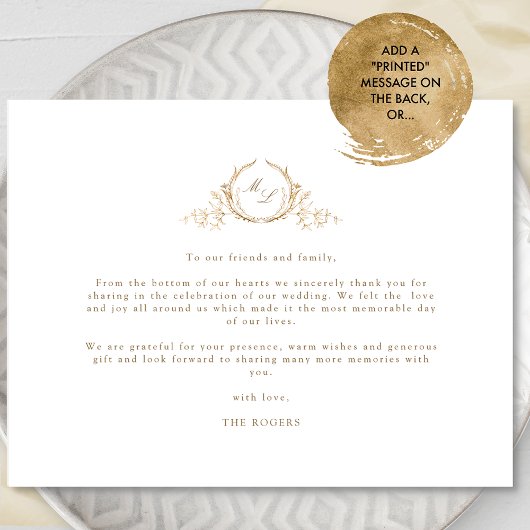 Foto, Formeel Monogram, Liefde en Dankbaarheid Bru Bedankkaart