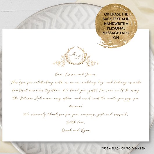 Foto, Formeel Monogram, Liefde en Dankbaarheid Bru Bedankkaart