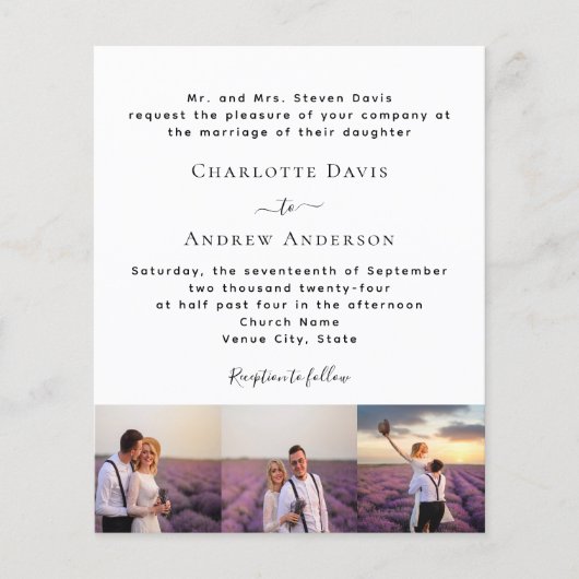 Foto formele QR RSVP budget bruiloft uitnodiging (Voorkant)