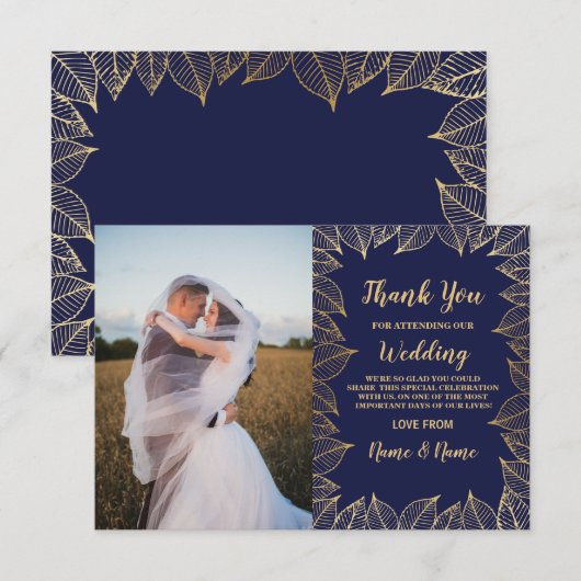 Foto Foto: Verloving Weddenschap Navy Gold Bedankkaart (Voorkant / Achterkant)