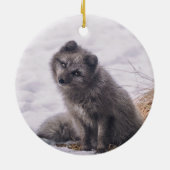 Foto Fox Gray Snow Keramisch Ornament (Achterkant)