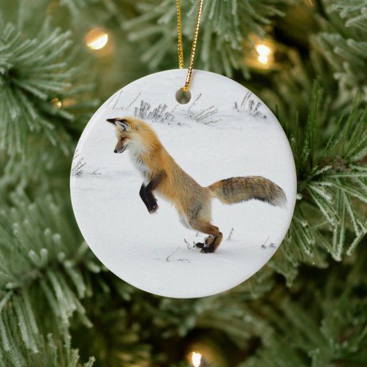 Foto Fox Leaping Snow Keramisch Ornament (Boom)