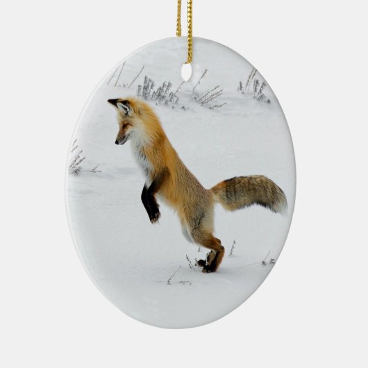 Foto Fox Leaping Snow Keramisch Ornament (Rechts)