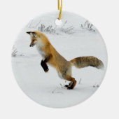 Foto Fox Leaping Snow Keramisch Ornament (Voorkant)
