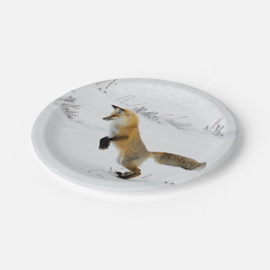Foto Fox Leaping Snow Papieren Bordje (Gekanteld)