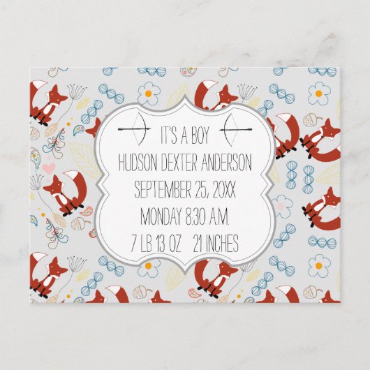 Foto Fox Woodland Birth Record Stats Briefkaart (Voorkant)