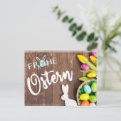 Foto Frohe Ostern mit Tulpen und Hase Briefkaart (Staand voorkant)